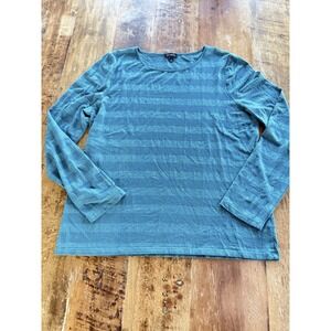 Talbots Womens Size‎ Large Teal Glitter Sparkle Long Sleeve Blouse Shirt Top